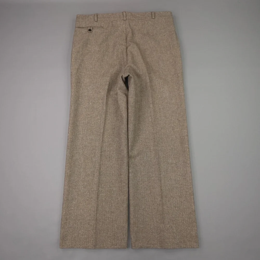 Gargini Pants Mens 36x30 Brown Flecked Wool Tweed Check Pleated Dress Trousers
